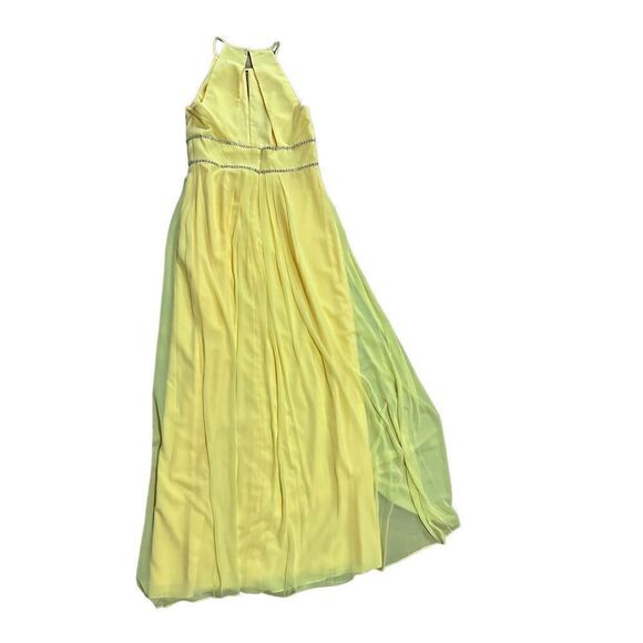 NEW Jenny Packham Lux Chiffon Halter Bridesmaid Gown with Beaded Trim Lemon Drop - Picture 3 of 12